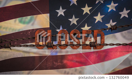 The Rusty Closed on USA flag for Business concept 3d Rendering. 132760049