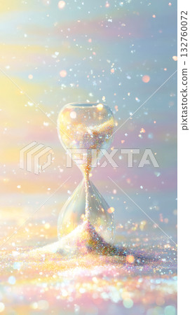 A vertical, glowing, fantastical hourglass 132760072