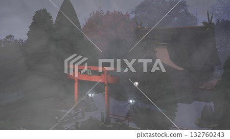 "Shrine immersed in night fog" can be used as a background for animation "Shrine immersed in night fog" can be used as a background for animation 132760243