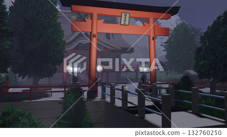 「籠罩在夜霧中的神社」可用作動畫背景。 「籠罩在夜霧中的神社」可用作動畫背景。 132760250
