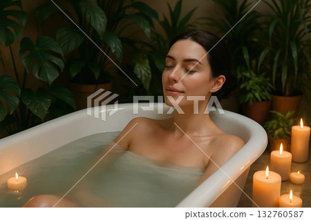 Young Woman Taking a Bath 132760587