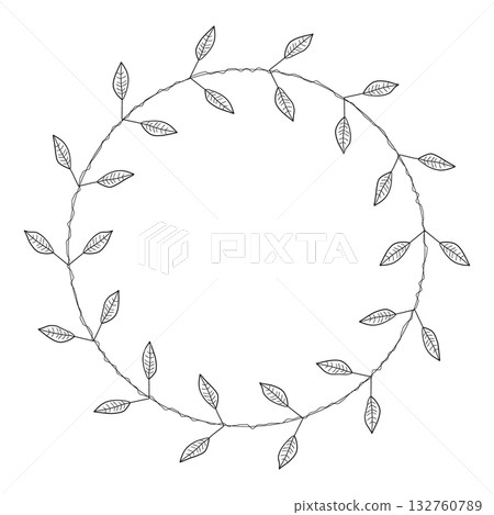 Hand-drawn leaf circular frame Hand-drawn leaf circular frame 132760789