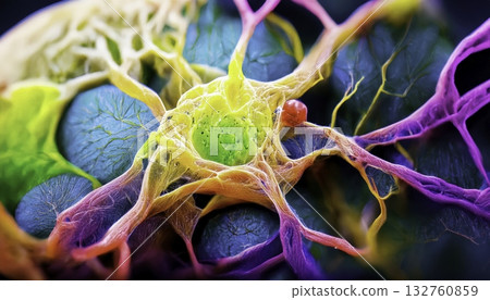 Colorful illustration of neurons interconnected in a brain-like network 132760859
