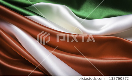 Elegant waves of red, white, and green silk fabric 132760872