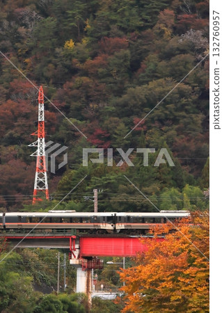 383 Series Limited Express Wide View Shinano running through the autumn Kiso Road, dyed in autumn leaves. Photographed on November 2, 2025. 383 Series Limited Express Wide View Shinano running through the autumn Kiso Road, dyed in autumn leaves. Photographed on November 2, 2025. 132760957
