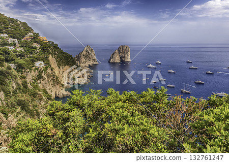 View over Marina Piccola and Faraglioni, iconic landmarks, Capri, Italy View over Marina Piccola and Faraglioni, iconic landmarks, Capri, Italy 132761247