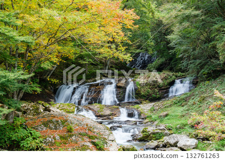 Waterfall and autumn leaves 132761263