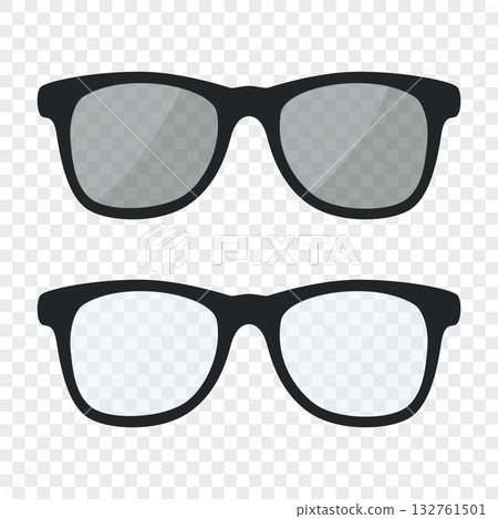 Black Glasses and Sunglasses. Stylish Eyewear, Transparent Lens and Dark Shades. Modern Fashion Accessory for Optics, Vision Correction, Summer Design Concept Black Glasses and Sunglasses. Stylish Eyewear, Transparent Lens and Dark Shades. Modern Fashion Accessory for Optics, Vision Correction, Summer Design Concept 132761501