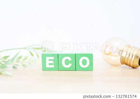 環保標誌和燈泡圖案。代表節約能源和節能措施。 132761574