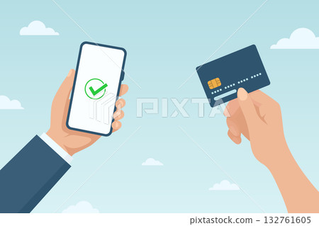 Online Payment. Vector Illustration with Smartphone and Credit Card. Mobile Banking and Digital Transaction Concept. Secure Online Payment Vector Design for E-Commerce, Money Transfer Online Payment. Vector Illustration with Smartphone and Credit Card. Mobile Banking and Digital Transaction Concept. Secure Online Payment Vector Design for E-Commerce, Money Transfer 132761605