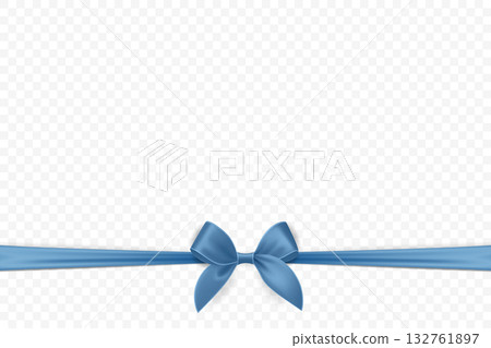 Vector Ribbon with Bow for Gift Decoration and Packaging Design. Blue Ribbon for Celebration, Event and Invitation. Blue Ribbon Illustration for Holiday Card, Present Wrapping, Festive Template 132761897
