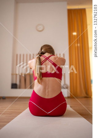 Women exercise unity, team workout with stability balls, women synchronize core exercises in studio Women exercise unity, team workout with stability balls, women synchronize core exercises in studio 132762103