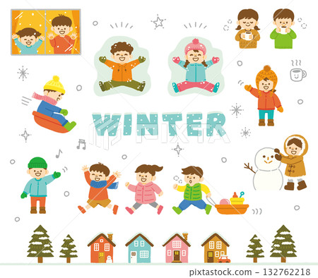 Winter Children Snow Winter Holiday Set Illustration Hand-drawn Snow Play Winter Clothes Material Winter Children Snow Winter Holiday Set Illustration Hand-drawn Snow Play Winter Clothes Material 132762218