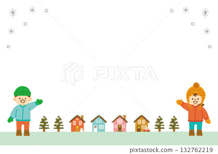 Children's Snow Townscape Winter Background Illustration Hand-drawn Simple Scandinavian Style Material 132762219