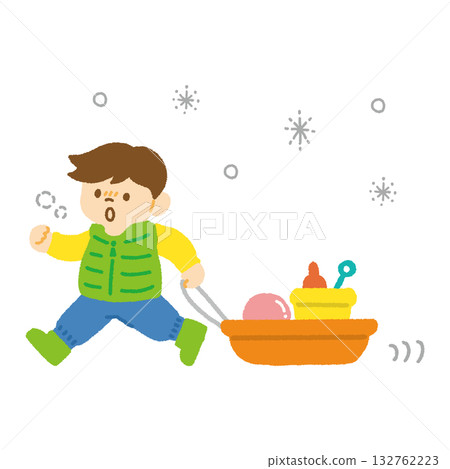 雪地玩耍 兒童雪橇裝備 球 冬季 冬日假期 手繪插圖 雪地玩耍 兒童雪橇裝備 球 冬季 冬日假期 手繪插圖 132762223