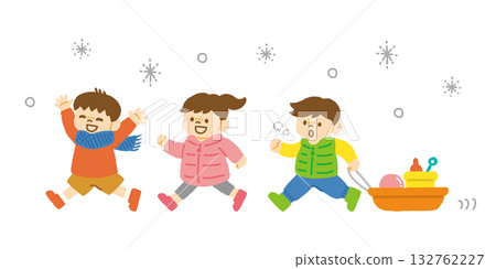 孩子們在雪地裡玩耍,奔跑著,冬天假期插畫,手繪 孩子們在雪地裡玩耍,奔跑著,冬天假期插畫,手繪 132762227