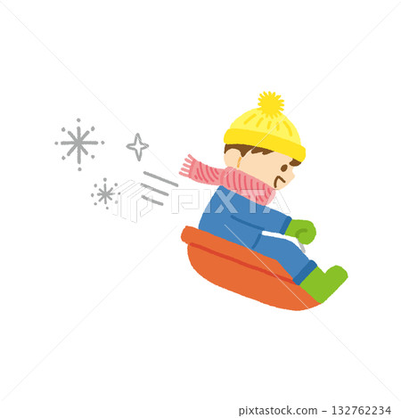 兒童雪橇雪上冬季假日手繪插圖 兒童雪橇雪上冬季假日手繪插圖 132762234