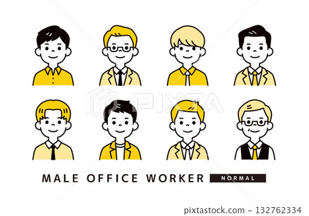 一套簡單的多位商務人士和男性辦公室職員頭像圖示插畫素材 132762334