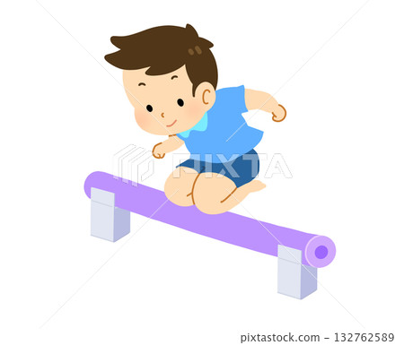 Illustration of a boy jumping over an obstacle Illustration of a boy jumping over an obstacle 132762589