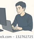 辦公桌工作程式設計師工程師IT插圖 132762725