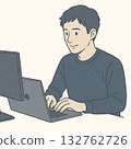 辦公桌工作程式設計師工程師IT插圖 132762726