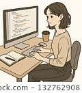 網頁設計師、創作者、攝影師、IT從業人員。插畫：一位正在工作的女性 132762908