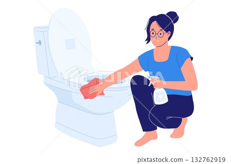 Illustration of Cleaning the Toilet Illustration of Cleaning the Toilet 132762919