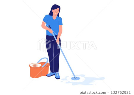 Illustration of Mopping the Floor and House Cleaning Illustration of Mopping the Floor and House Cleaning 132762921