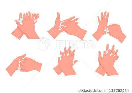 Illustration Set of Hand Washing Technique Steps 132762924