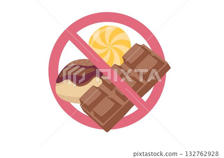Illustration of a ban on eating candy and sugar Illustration of a ban on eating candy and sugar 132762928