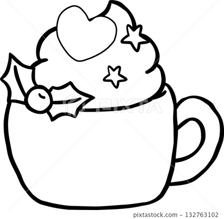 Christmas Outline Whipped Cream Coffee Mug Doodle Hand Drawn Christmas Outline Whipped Cream Coffee Mug Doodle Hand Drawn 132763102
