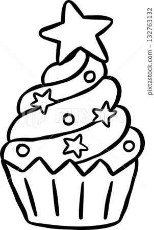 Cute Christmas Tree Cake Outline Doodle Hand Drawn 132763132