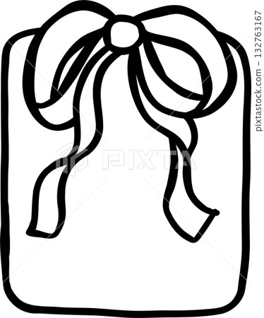 Coquette Christmas Gift Box Outline with Ribbon Bow Doodle Hand Drawn Coquette Christmas Gift Box Outline with Ribbon Bow Doodle Hand Drawn 132763167