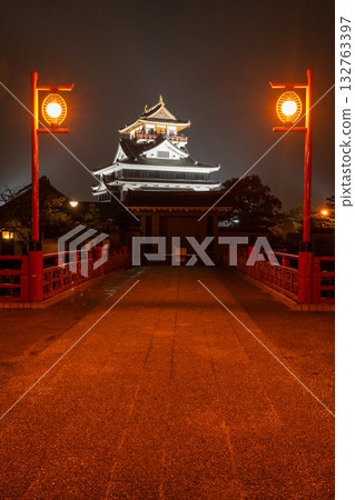 Aichi Prefecture: Kiyosu Castle and rainy night view Aichi Prefecture: Kiyosu Castle and rainy night view 132763397