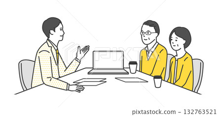 A business person serving customers at the counter 132763521