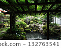 Mossy courtyard pond and garden 132763541