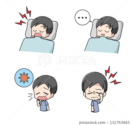 Sleep apnea syndrome symptoms illustration set - male 132763665