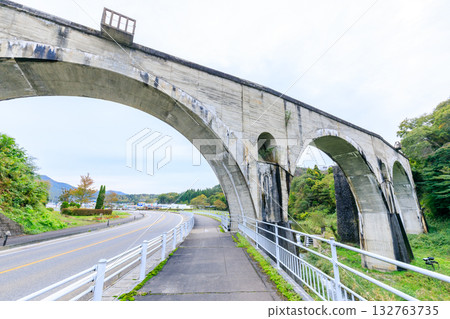 Miyamorigawa Bridge in early autumn, Tono City, Iwate Prefecture 132763735
