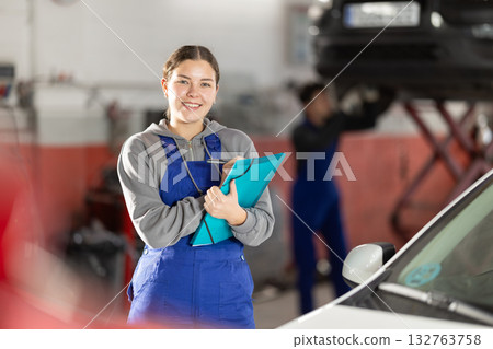 Repair auto mechanic workshop girl staff. Repair auto mechanic workshop girl staff. 132763758