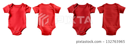 2 Set of dark light red maroon, infant baby Bodysuit romper playsuit jumpsuit creepers, front back view on transparent background cutout, PNG file. Mockup template 132763965