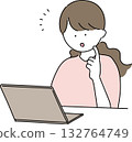 Illustration of a woman operating a personal computer 132764749
