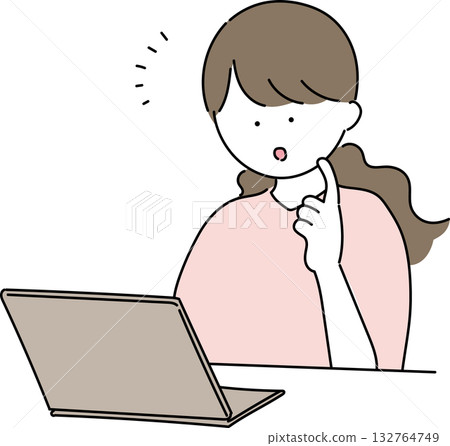 Illustration of a woman operating a personal computer 132764749