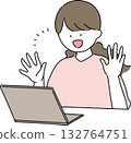 Illustration of a woman operating a personal computer 132764751