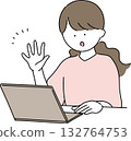 Illustration of a woman operating a personal computer 132764753