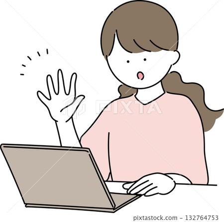 Illustration of a woman operating a personal computer 132764753