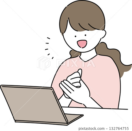Illustration of a woman operating a personal computer 132764755