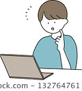 Illustration of a man operating a personal computer 132764761