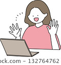 Illustration of a woman operating a personal computer 132764762