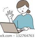 Illustration of a woman operating a personal computer 132764763