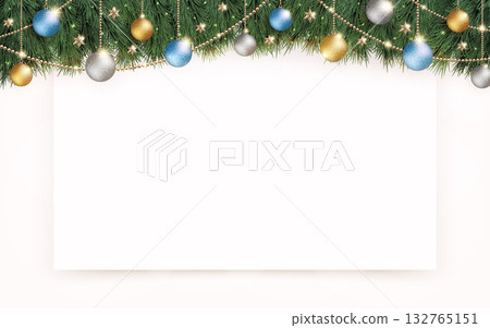 A shining silver Christmas tree and a wide white board and background A shining silver Christmas tree and a wide white board and background 132765151